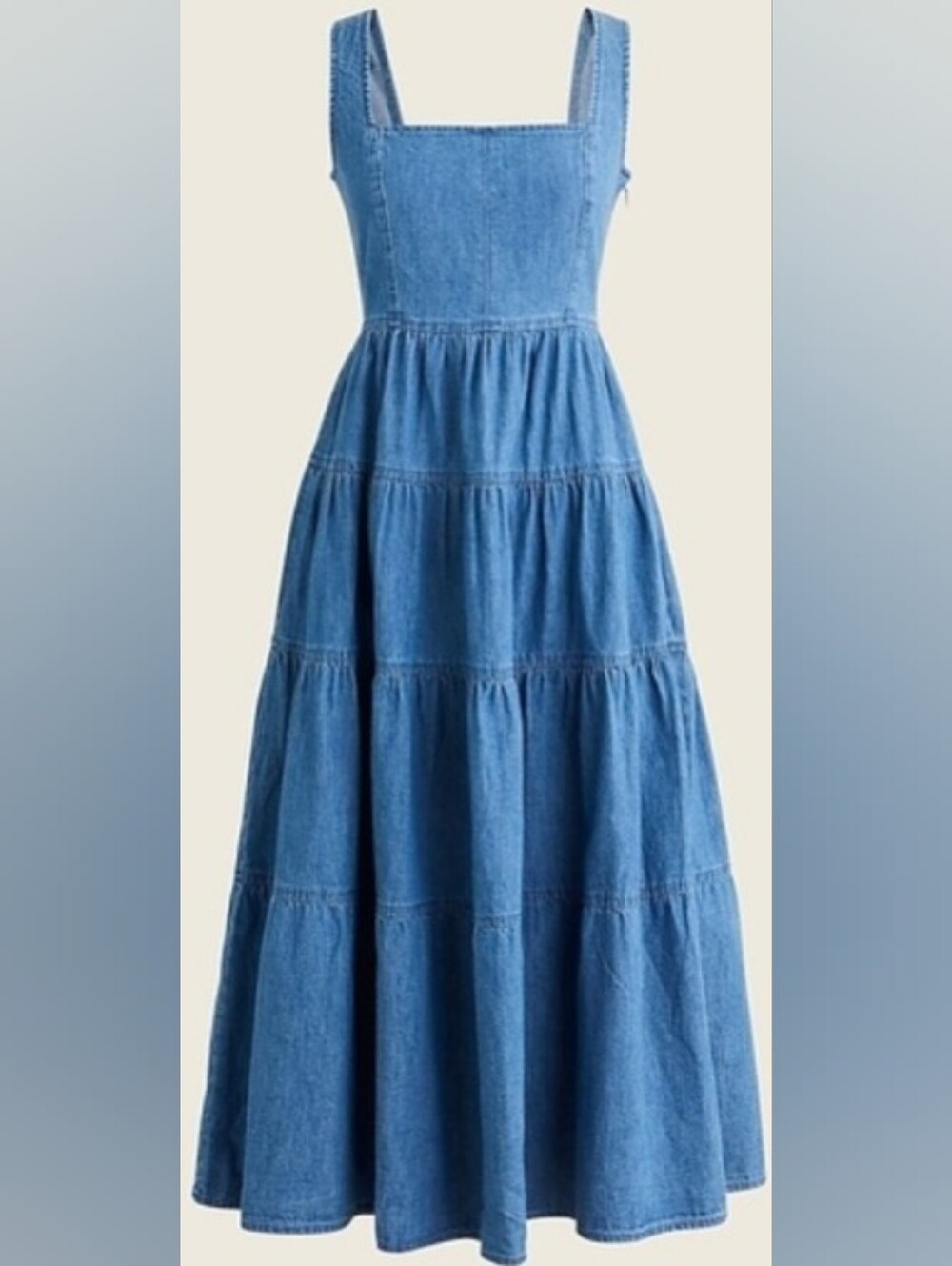 J. CREW Tiered Denim Squareneck Dress Blue Denim Midi Dress Size 18